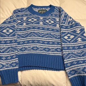 American Eagle Outfitters Blue and White Crewneck Sweater